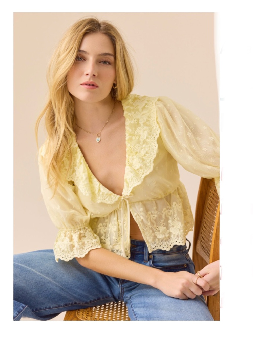 Altar'd State Janice Lace Ruffle Top Yellow